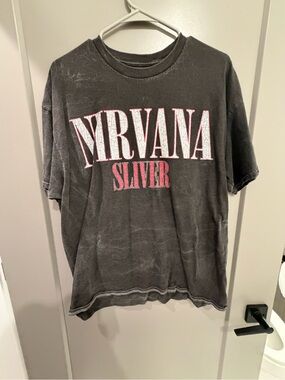 Urban Outfitters Black Nirvana "Sliver" Graphic Tee with Pink Accent